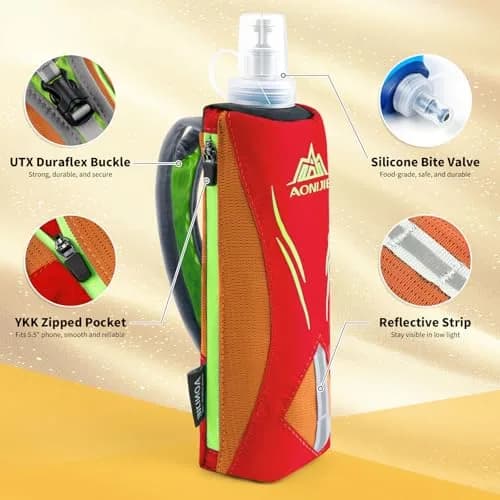 Geila Handheld Water Bottle for Running 17 oz | Soft Flask with Hand Strap, Hydration Pack, Orange thumbnail 2