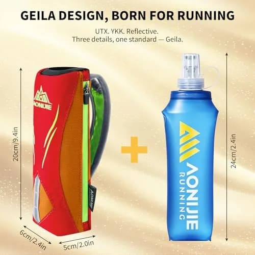 Geila Handheld Water Bottle for Running 17 oz | Soft Flask with Hand Strap, Hydration Pack, Orange thumbnail 3