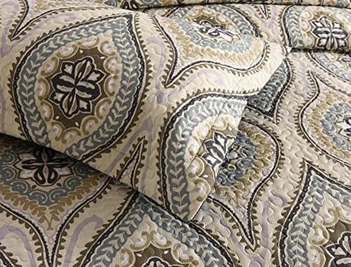 MarCielo 3 Piece Quilted Bedspread Queen | Oversized Lightweight Bedding Ensemble with Floral Pattern thumbnail 7