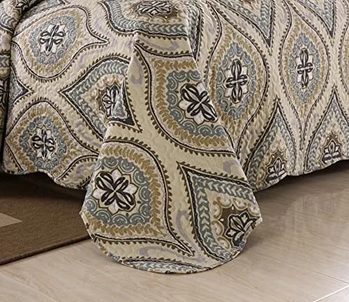 MarCielo 3 Piece Quilted Bedspread Queen | Oversized Lightweight Bedding Ensemble with Floral Pattern thumbnail 2