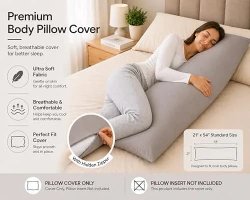 EVOLIVE Silver Grey Microfiber Body Pillow Cover 21"x54" | Ultra-Soft Breathable Microfiber thumbnail 4