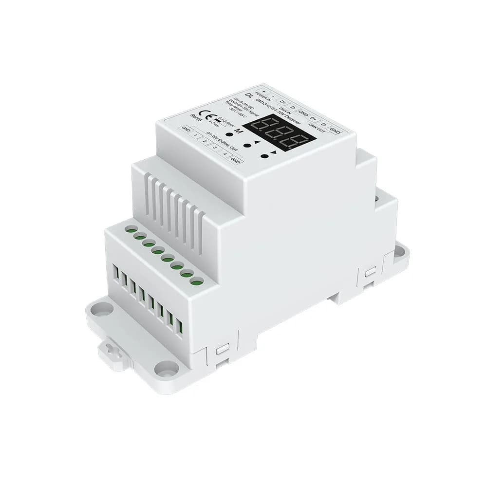 Nutbro DMX512 to 0-10V Decoder 4-Channel Dimmer 5-24VDC | RGB/RGBW Controller with Digital Display - main product image