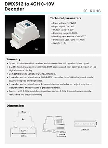 Nutbro DMX512 to 0-10V Decoder 4-Channel Dimmer 5-24VDC | RGB/RGBW Controller with Digital Display thumbnail 3
