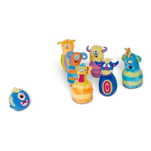 Melissa & Doug Fuzzy Monster Bowling Pins and Ball with Mesh Storage Bag - 8 Pieces Toddler Plush Indoor Bowling Set, for Toddlers and Kids Ages 2+ | Plush, Stable, Touchable Textures thumbnail 4