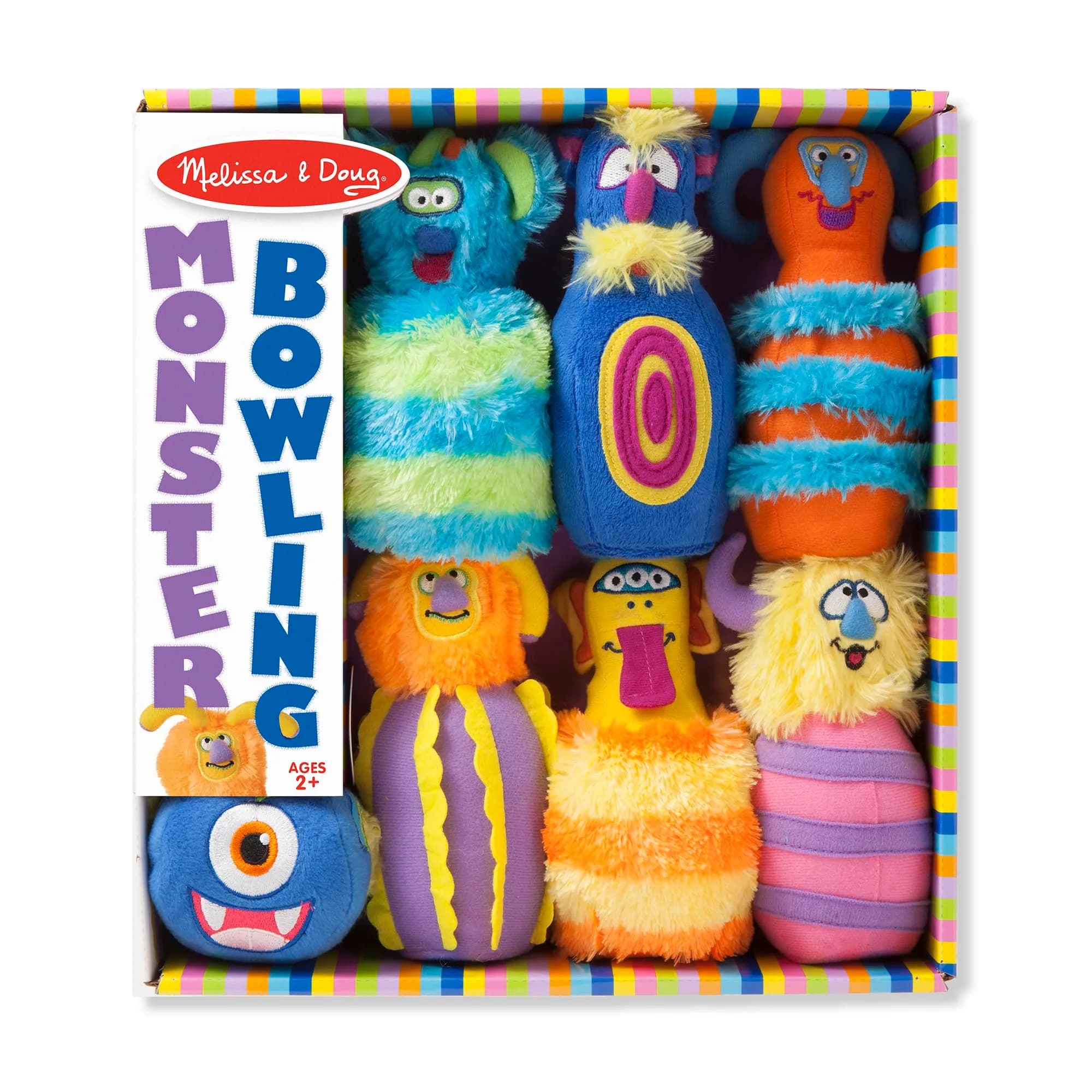 Melissa & Doug Fuzzy Monster Bowling Pins and Ball with Mesh Storage Bag - 8 Pieces Toddler Plush Indoor Bowling Set, for Toddlers and Kids Ages 2+ | Plush, Stable, Touchable Textures - view 6