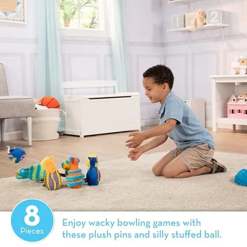 Melissa & Doug Fuzzy Monster Bowling Pins and Ball with Mesh Storage Bag - 8 Pieces Toddler Plush Indoor Bowling Set, for Toddlers and Kids Ages 2+ | Plush, Stable, Touchable Textures thumbnail 2