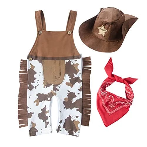 LXKIKMM Baby Cowboy Cowgirl Outfit Rodeo Halloween Costume, 3-6 Months | 4-Piece Western Romper Set thumbnail 1