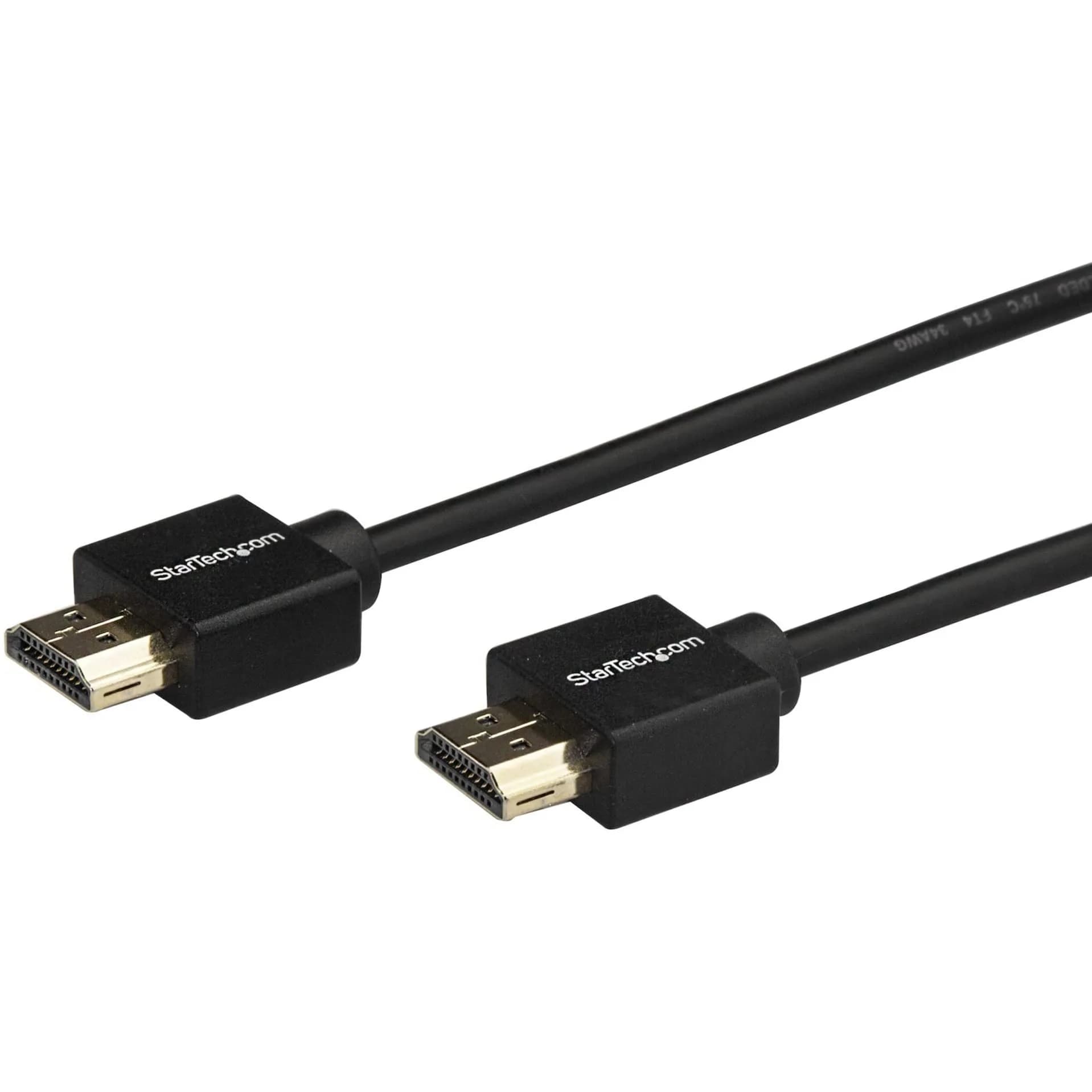 StarTech 6.6ft Slim HDMI 2.0 Cable, 4K 60Hz, HDR10, Male to Male Gripping | High-Speed HDMI with Ethernet, 4K@60Hz, HDR10, 32 Ch Audio — Black