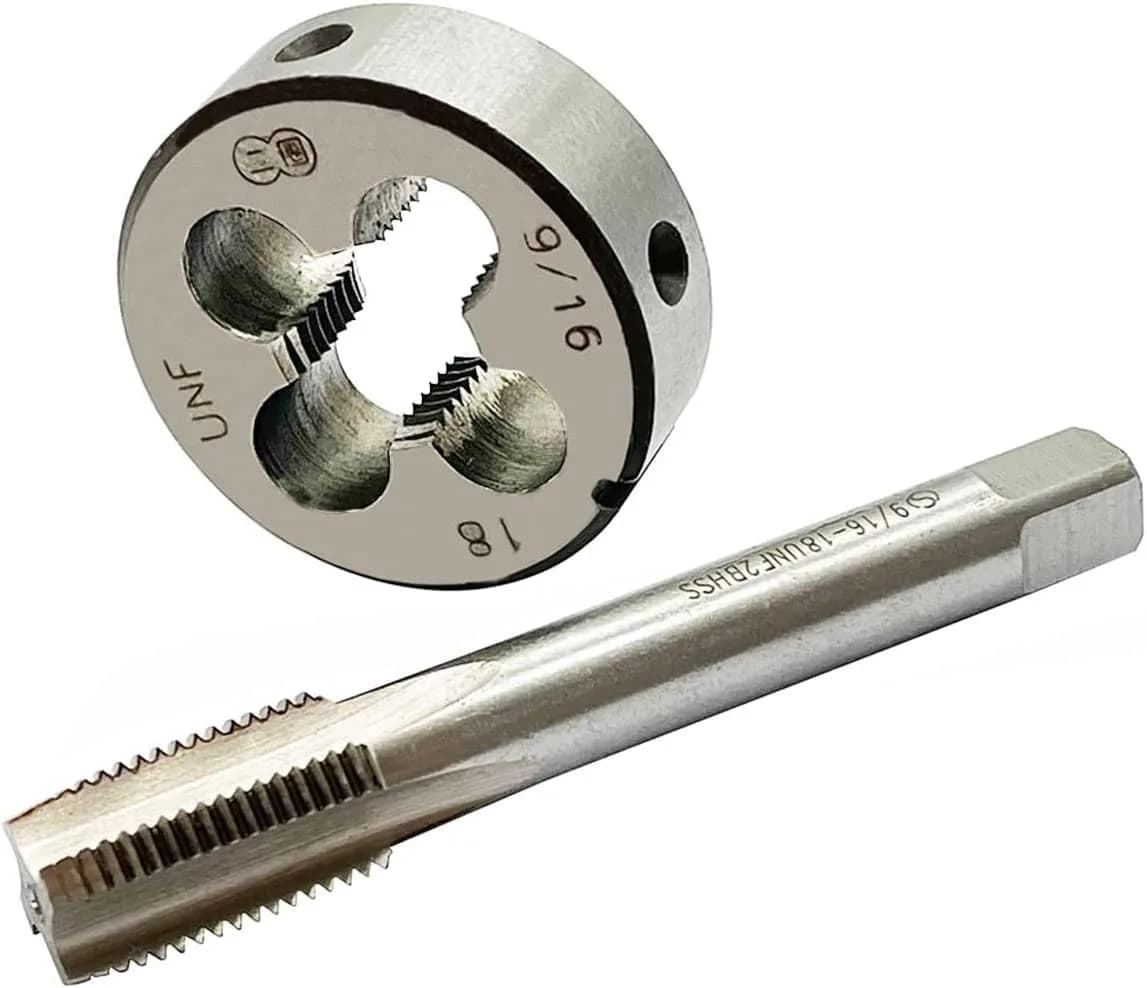 ASZLBYM 9/16-18 UNF Tap and Die Set 4 Flutes HSS Bottom Taper Right Hand Thread | Heavy Duty Threading Tools