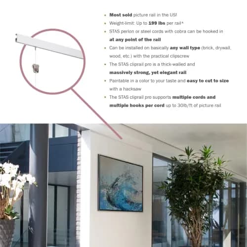 Stas Picture Hanging Systems Cliprail Pro Set - Heavy Duty Aluminum Rail 9.84 ft | Elegant Gallery Kit for Home & Museum thumbnail 5