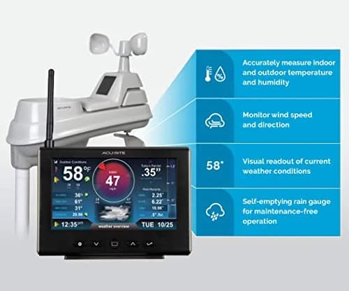 AcuRite Iris Weather Station with Rain Gauge, Wind Speed/Direction, and HD Display | 1.84 kg (4.1 lb) | Real-Time Weather Conditions thumbnail 6