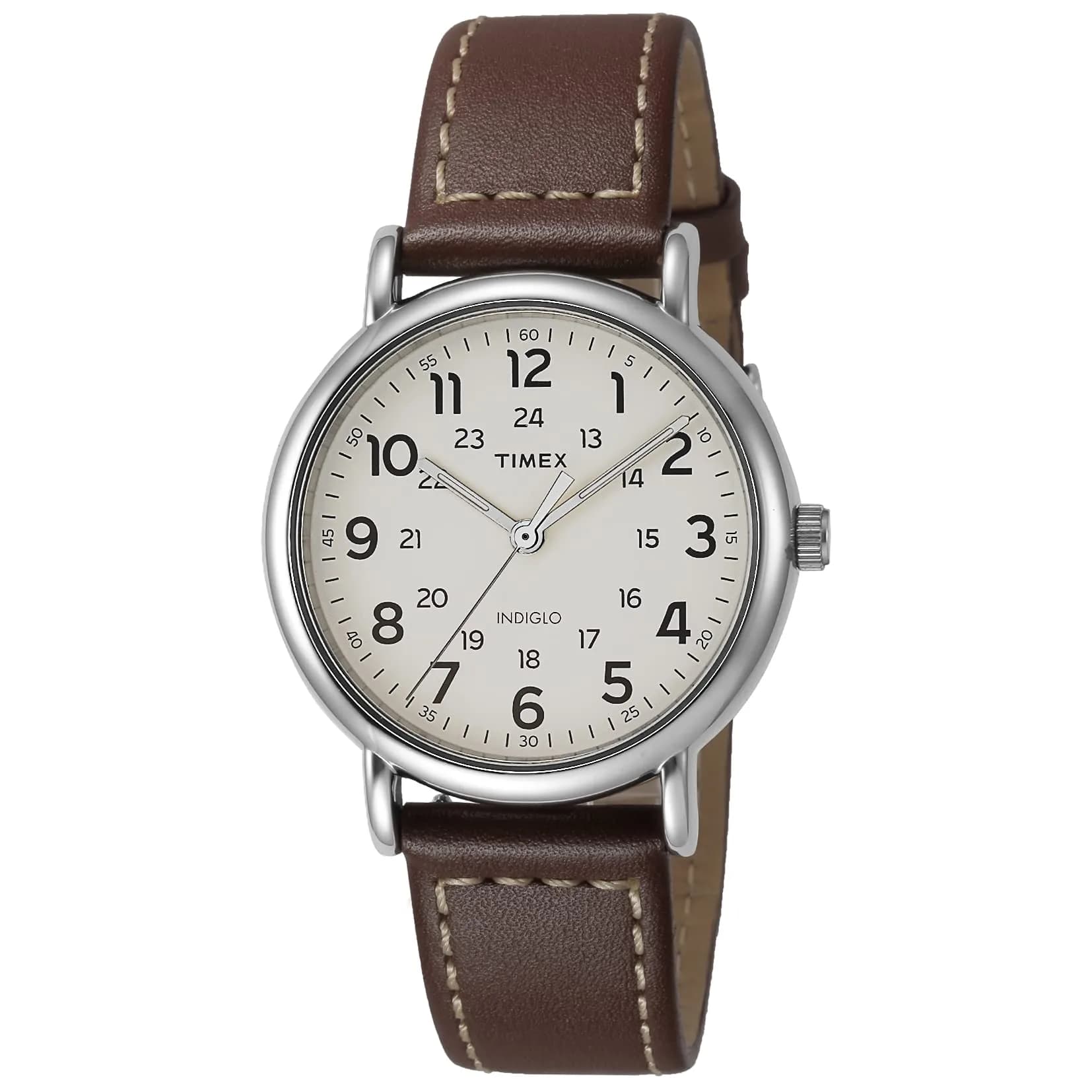 Timex Weekender 40mm Brown/Cream Leather Watch | Classic Style with INDIGLO Night-Light - main product image