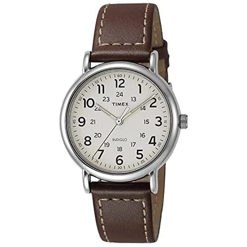 Timex Weekender 40mm Brown/Cream Leather Watch | Classic Style with INDIGLO Night-Light thumbnail 1