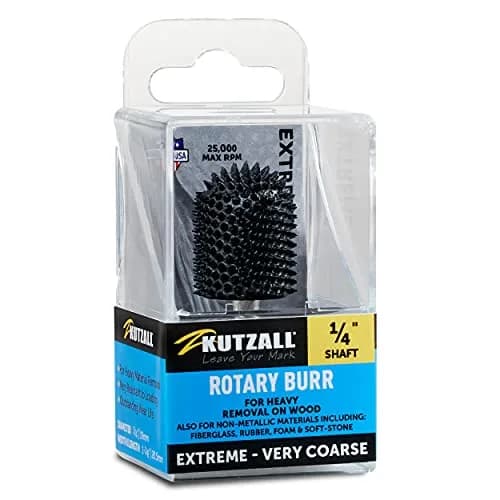 Kutzall Extreme Ball Nose Rotary Burr 1/4" Shaft, Very Coarse - 19mm (3/4") Dia. X 28.5mm (1-1/8") Length | Tungsten Carbide Wood Carving Bit thumbnail 1