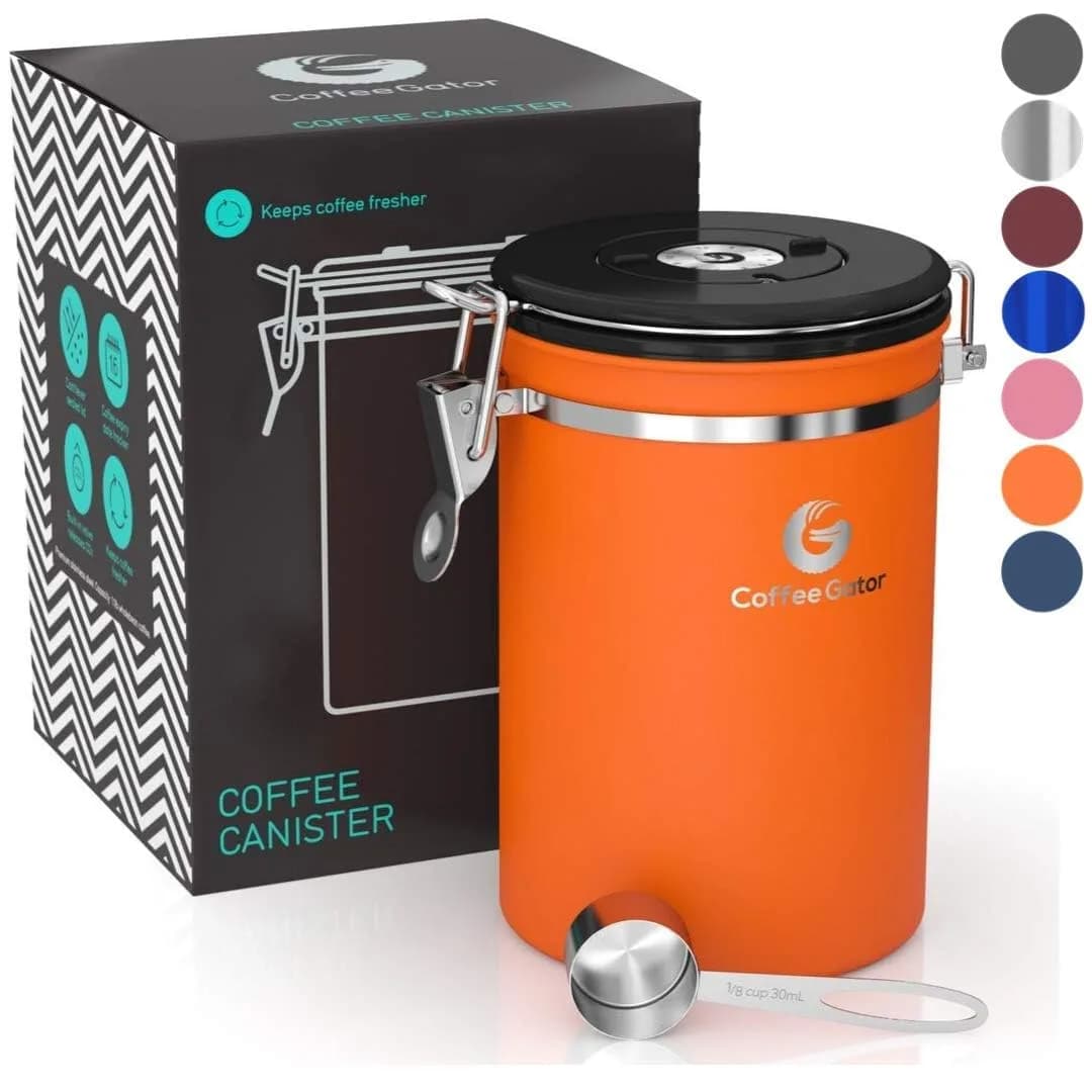 Coffee Gator Coffee Canister 22oz | Airtight Stainless Steel Container with Date Tracker & Scoop