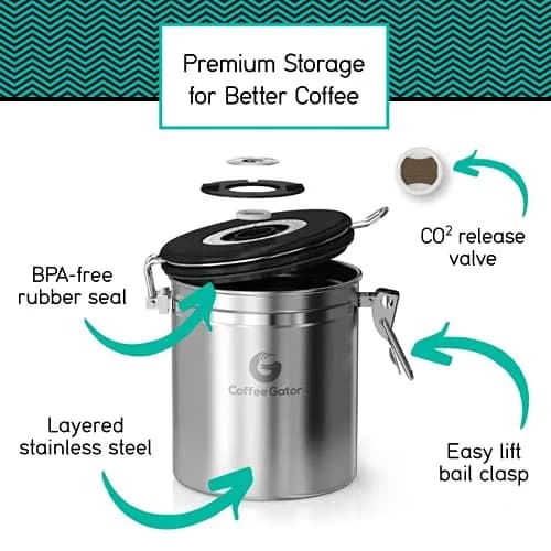 Coffee Gator Coffee Canister 22oz | Airtight Stainless Steel Container with Date Tracker & Scoop thumbnail 4