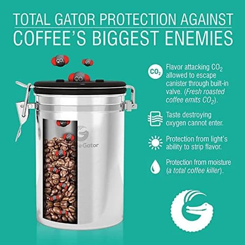 Coffee Gator Coffee Canister 22oz | Airtight Stainless Steel Container with Date Tracker & Scoop thumbnail 6
