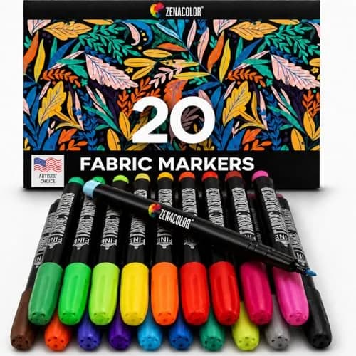 Zenacolor 20 Fabric Markers Pens Set - Indelible & Permanent Textile Markers, Fine Point, Multicolor (20 Count) thumbnail 1
