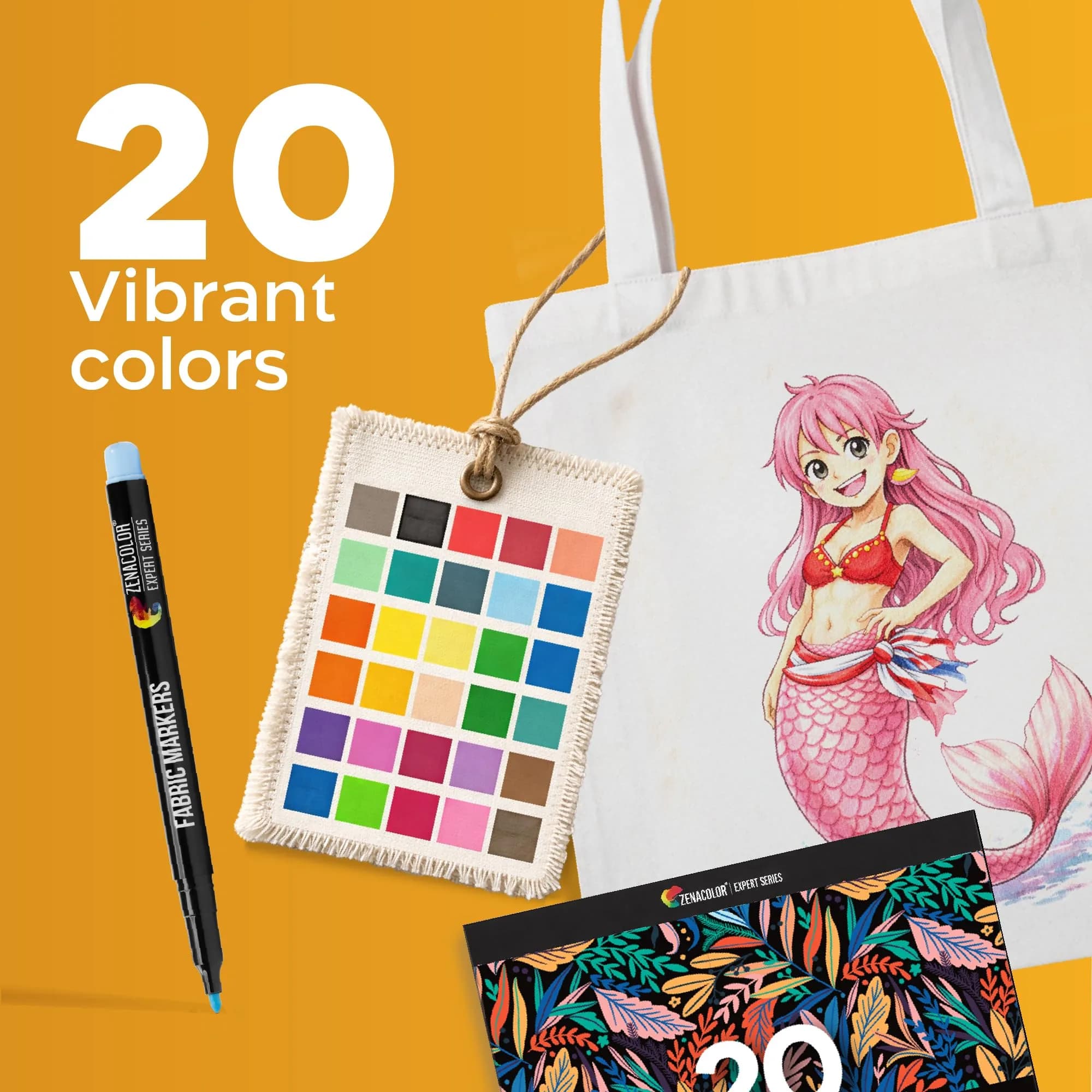 Zenacolor 20 Fabric Markers Pens Set - Indelible & Permanent Textile Markers, Fine Point, Multicolor (20 Count) - view 3