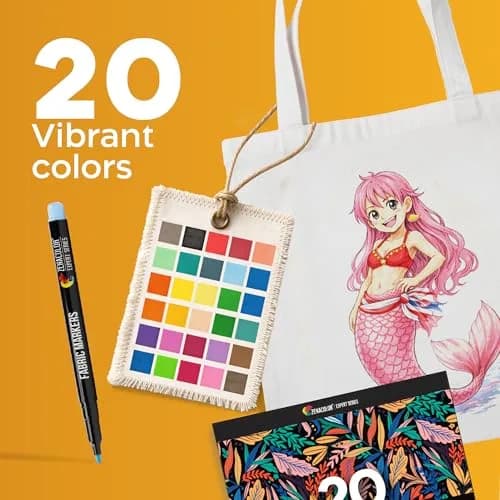 Zenacolor 20 Fabric Markers Pens Set - Indelible & Permanent Textile Markers, Fine Point, Multicolor (20 Count) thumbnail 3