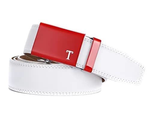 Tonywell Mens Belts Leather Ratchet, Red | Adjustable Casual & Dress Belt for Men thumbnail 2