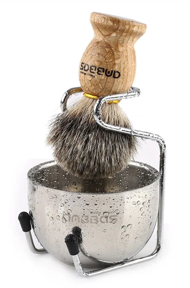 Anbbas Badger Hair Shaving Brush with Wooden Handle, Stand & Bowl | Traditional Wet Shave Set