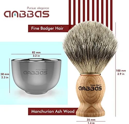 Anbbas Badger Hair Shaving Brush with Wooden Handle, Stand & Bowl | Traditional Wet Shave Set thumbnail 4