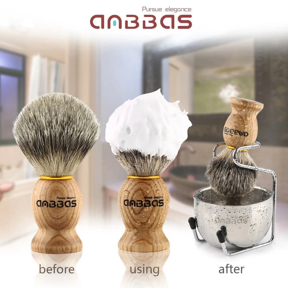 Anbbas Badger Hair Shaving Brush with Wooden Handle, Stand & Bowl | Traditional Wet Shave Set - view 2
