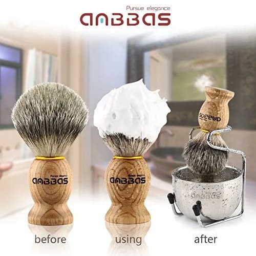 Anbbas Badger Hair Shaving Brush with Wooden Handle, Stand & Bowl | Traditional Wet Shave Set thumbnail 2