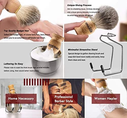 Anbbas Badger Hair Shaving Brush with Wooden Handle, Stand & Bowl | Traditional Wet Shave Set thumbnail 3