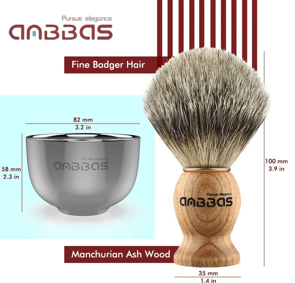 Anbbas Badger Hair Shaving Brush with Wooden Handle, Stand & Bowl | Traditional Wet Shave Set - view 4
