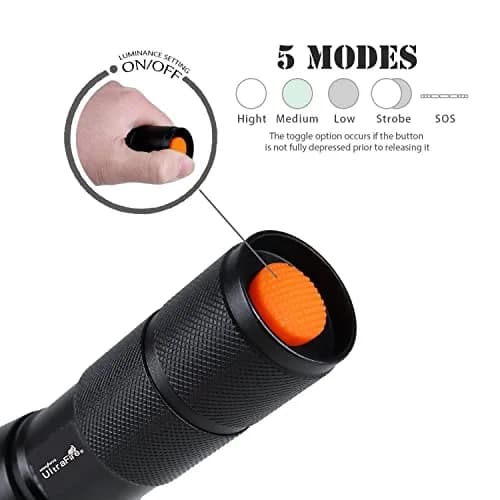 ULTRAFIRE A100 Tactical LED Flashlight 800 Lumens | Focusable, Interchangeable Lenses, Magnetic Base, Weather-Resistant thumbnail 3