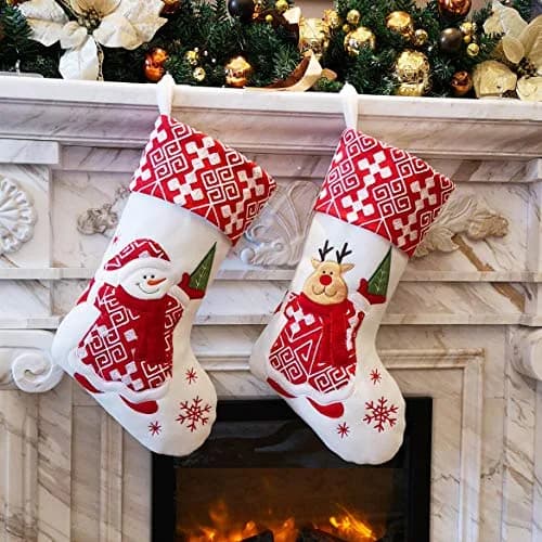 WEWILL Classic Christmas Stockings Set of 2 Elk, Snowman 17 inch | Festive Holiday Decor thumbnail 1