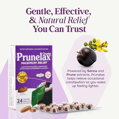 Prunelax Ciruelax Maximum Relief Laxative Tablets with Natural Senna for Occasional Constipation, Senna Extract, Vegan & Gluten-Free, Gentle Overnight Relief - 24ct thumbnail 2