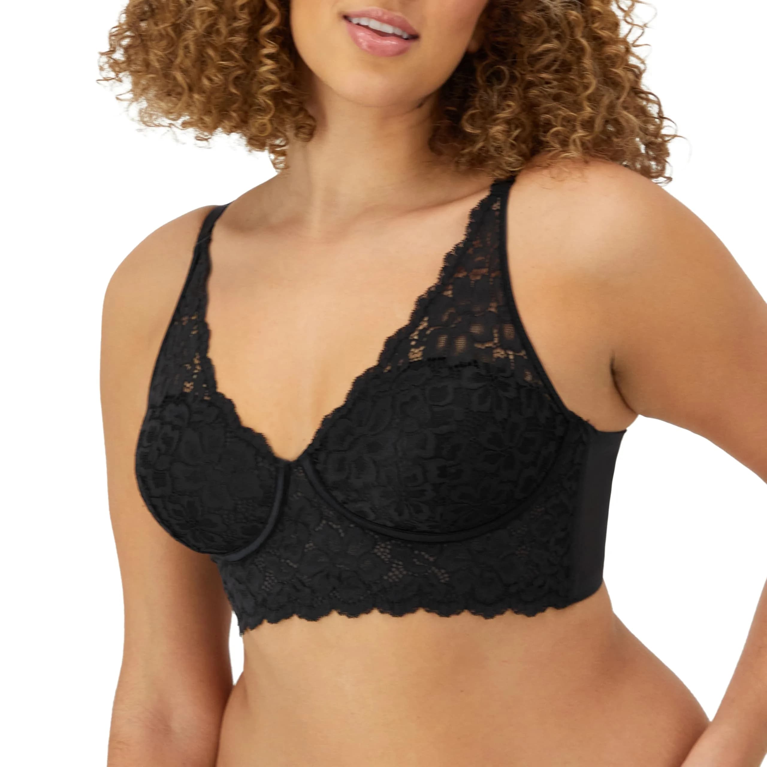 Maidenform Pure Comfort Lace Bralette 36C | Wireless Longline with Soft Foam Cups — Black / 36A