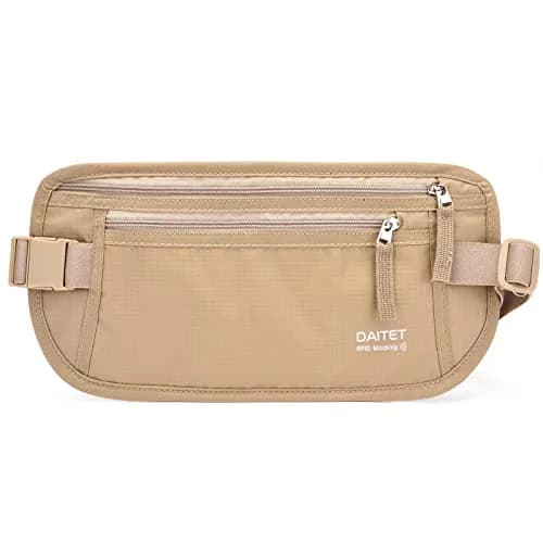 DAITET RFID Blocking Money Belt Passport Holder with Hidden Travel Wallet & Fanny Pack (Beige, 11.2" x 5.5") thumbnail 1