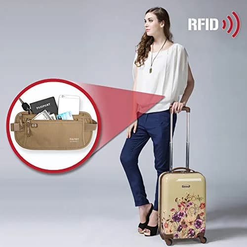 DAITET RFID Blocking Money Belt Passport Holder with Hidden Travel Wallet & Fanny Pack (Beige, 11.2" x 5.5") thumbnail 6
