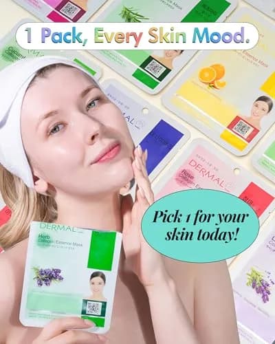 DERMAL 24 Combo Korean Essence Sheet Mask Variety Pack, Collagen & More | 24 Masks (552ml) thumbnail 4