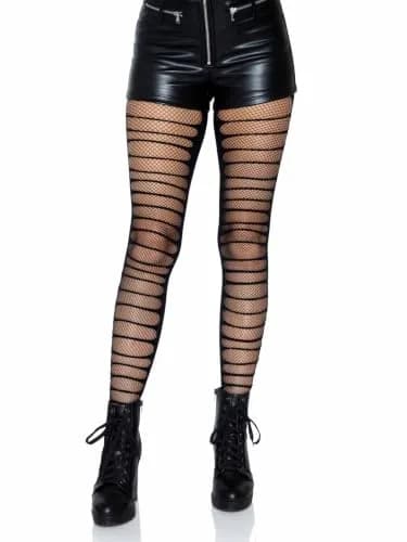 Leg Avenue Dark Alternative Fishnet Tights One Size | Edgy Ripped Pattern with High Waist Fit thumbnail 1
