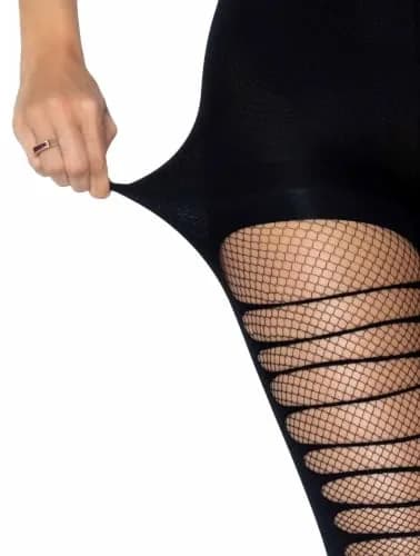 Leg Avenue Dark Alternative Fishnet Tights One Size | Edgy Ripped Pattern with High Waist Fit thumbnail 4