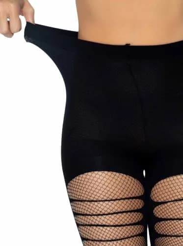 Leg Avenue Dark Alternative Fishnet Tights One Size | Edgy Ripped Pattern with High Waist Fit thumbnail 3