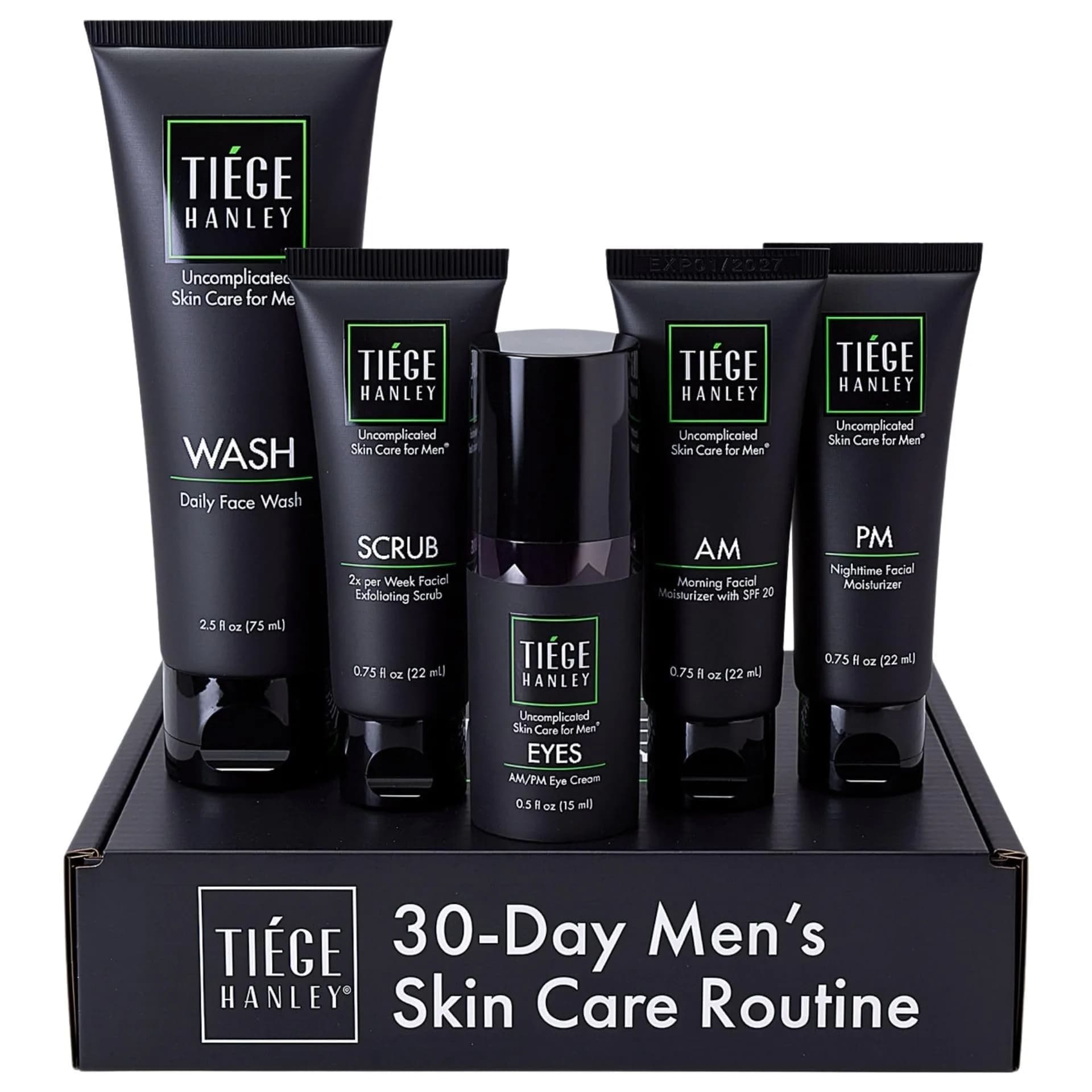 Tiege Hanley Advanced Men's Skin Care Set, 30-Day, 5 Piece Kit | Hydrate, Protect & Refresh