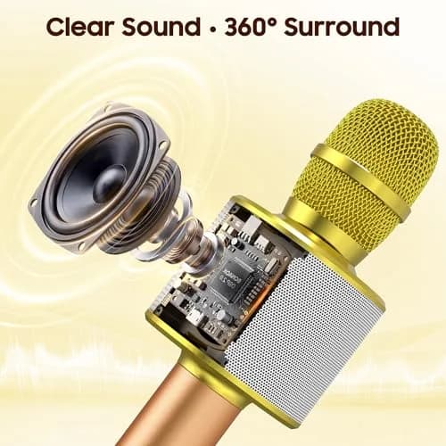 BONAOK Q37 Gold Wireless Bluetooth Karaoke Microphone with Built-in Speaker for Smartphones & Parties thumbnail 2