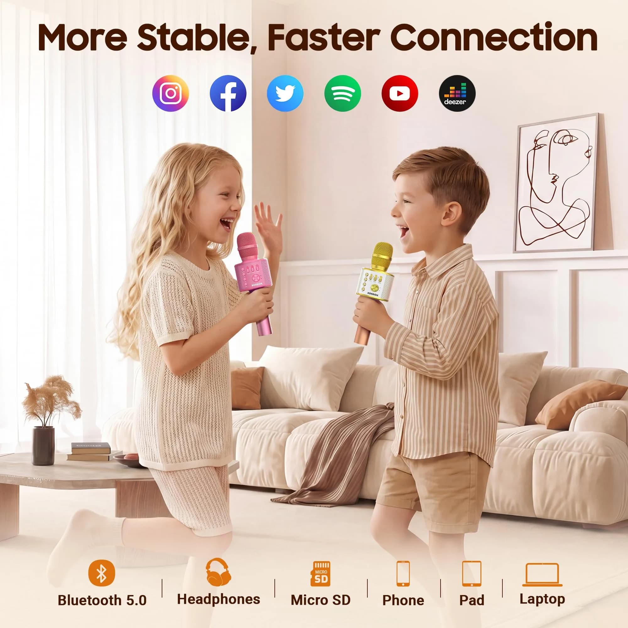 BONAOK Q37 Gold Wireless Bluetooth Karaoke Microphone with Built-in Speaker for Smartphones & Parties - view 3