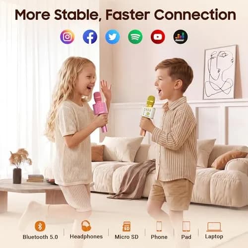 BONAOK Q37 Gold Wireless Bluetooth Karaoke Microphone with Built-in Speaker for Smartphones & Parties thumbnail 3