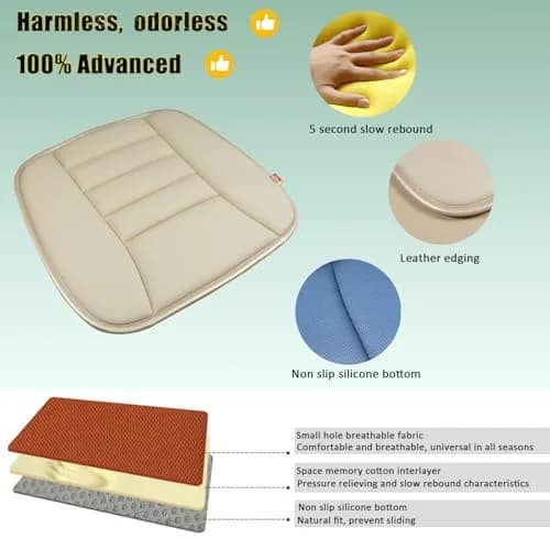 RaoRanDang Car Seat Cushion Pad with Memory Foam | Comfortable & Durable Khaki thumbnail 4