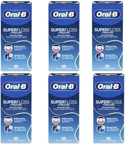 Oral-B Super Floss Mint Dental Floss 300 Strands (Pack of 6) | Three-in-One Design for Braces & Bridges thumbnail 1