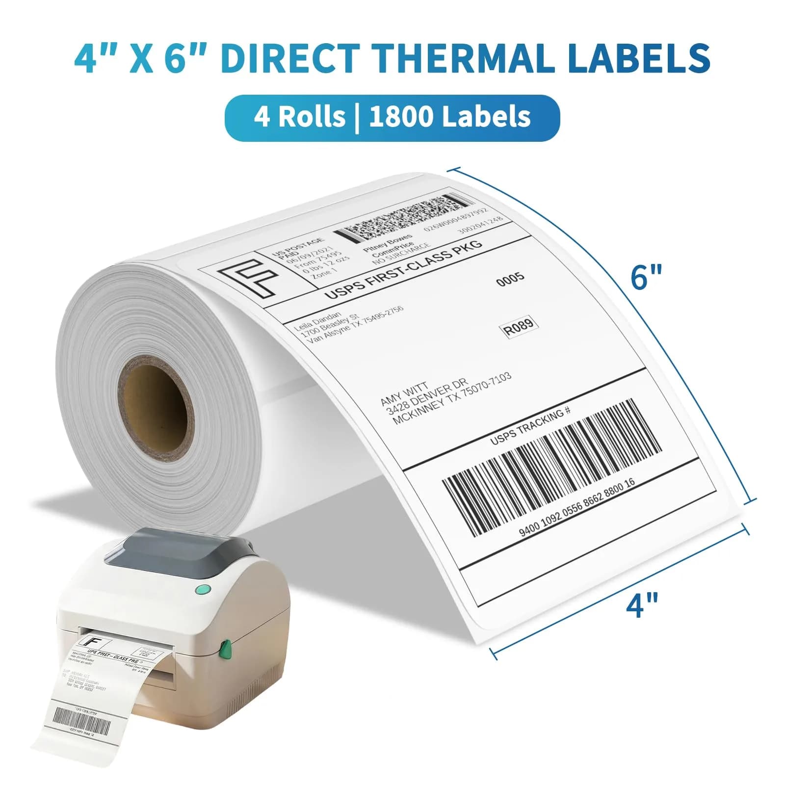 9527 Product 4x6 Inch Shipping Labels (1800 Labels Total) | Direct Thermal, Strong Adhesive, Perforated - view 2