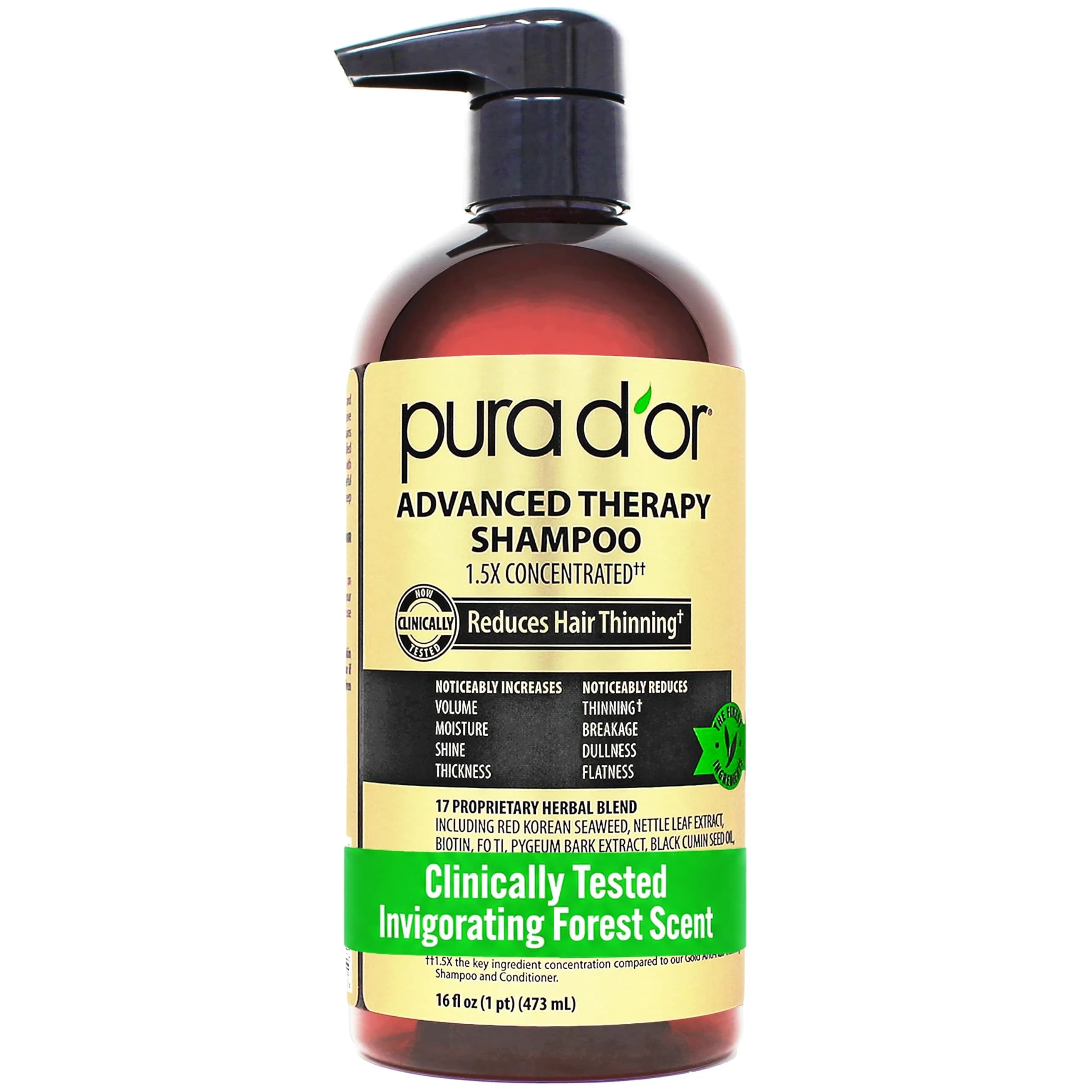 PURA D'OR Advanced Therapy Shampoo & Conditioner 473ml (16 Fl Oz) | Reduces Hair Thinning & Increases Volume - main product image