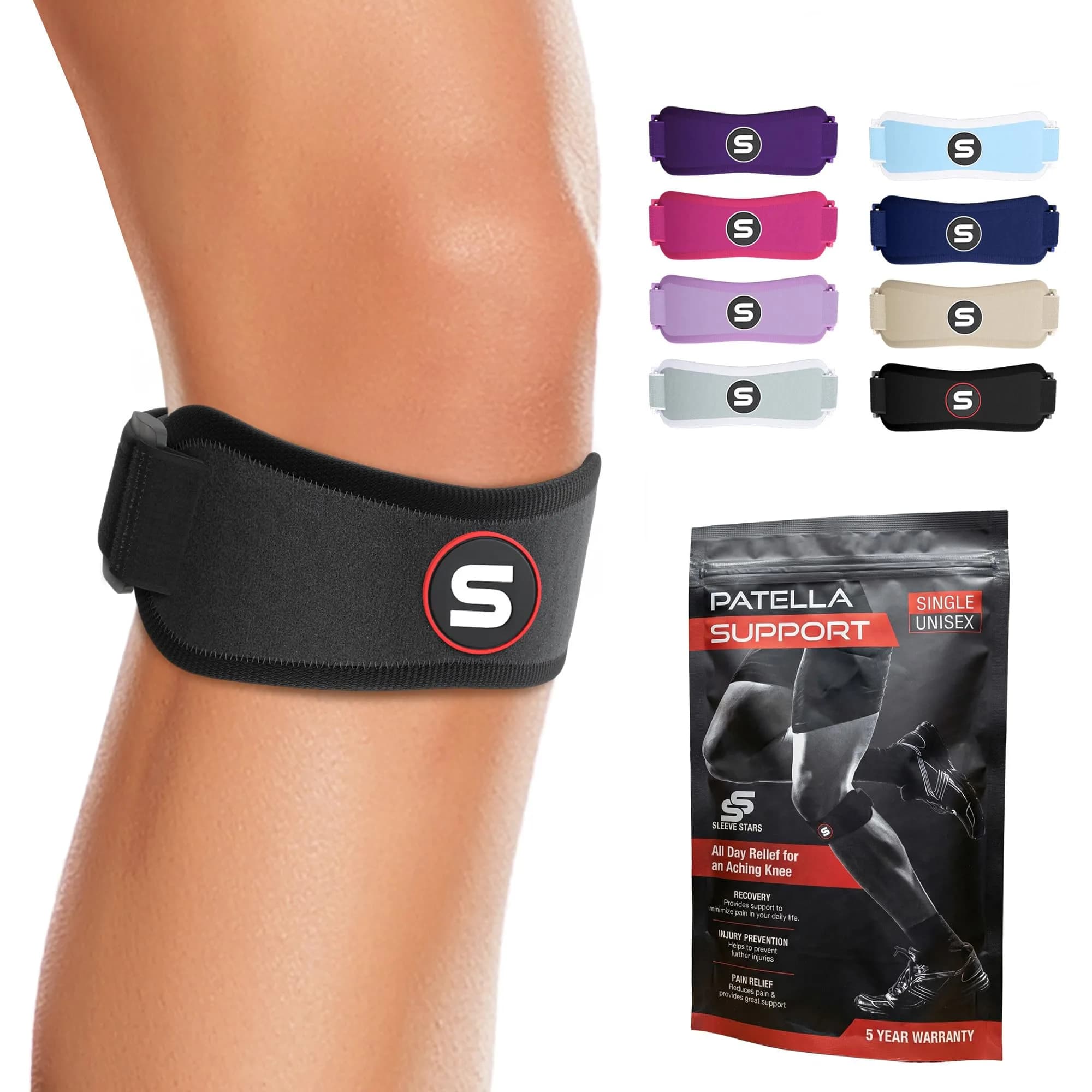 Sleeve Stars Patellar Tendon Support Strap Osgood Schlatter Knee Brace for Youth, Women & Men, Black | Adjustable Fit for Pain Relief — Black
